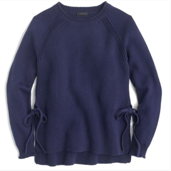 J. Crew Sweaters - J CREW • Navy Blue Ribbed Tie Crewneck Sweater S